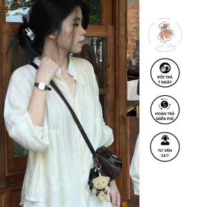 Áo Sơ Mi Linen Nữ Cổ Trụ Dài Tay Thiết Kế Cổ Tàu Thắt Dây Eo Dáng Basic Mặc Đi Chơi, Đi Học Chất Liệu Thoáng Mát