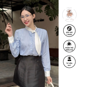 Áo sơ mi nữ dài tay cổ trụ phối thành cà vạt điệu đà BRIYO SM43