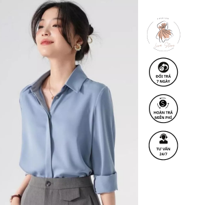 Áo Sơ Mi Lụa Nữ Thiết Kế Dấu Cúc Che Khuyết Điểm V1 Hiệu Quả, Áo Sơ Mi Trắng Cổ Đức Form Rộng Tay Dài