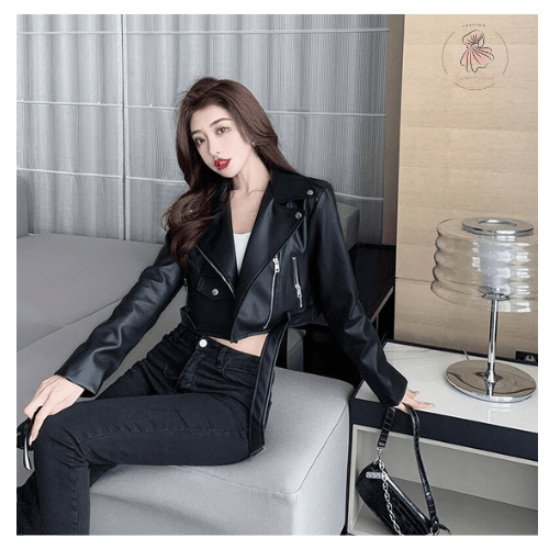 áo khoác da nữ phối quần jeans