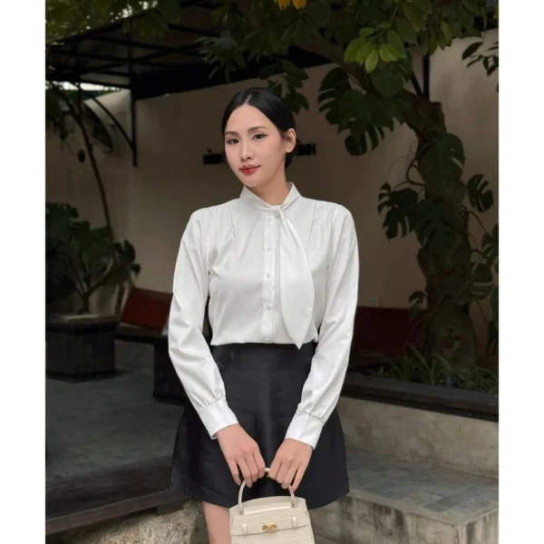 Áo sơ mi nữ dài tay cổ trụ phối thành cà vạt điệu đà BRIYO SM43 - Hình ảnh 6