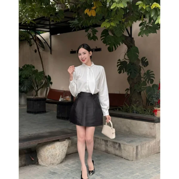Áo sơ mi nữ dài tay cổ trụ phối thành cà vạt điệu đà BRIYO SM43 - Hình ảnh 3