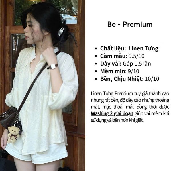 Áo Sơ Mi Linen Nữ Cổ Trụ Dài Tay Thiết Kế Cổ Tàu Thắt Dây Eo Dáng Basic Mặc Đi Chơi, Đi Học Chất Liệu Thoáng Mát - Hình ảnh 4