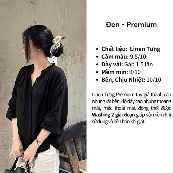 Áo Sơ Mi Linen Nữ Cổ Trụ Dài Tay Thiết Kế Cổ Tàu Thắt Dây Eo Dáng Basic Mặc Đi Chơi, Đi Học Chất Liệu Thoáng Mát - Hình ảnh 3