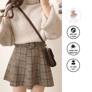 Cách mix đồ với chân váy xòe ngắn áo len
