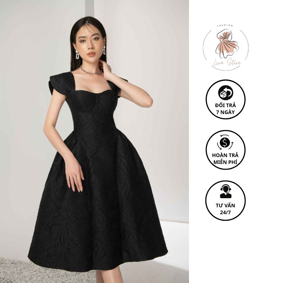 váy cá tính nữ màu đen Váy đen xòe dịu dàng