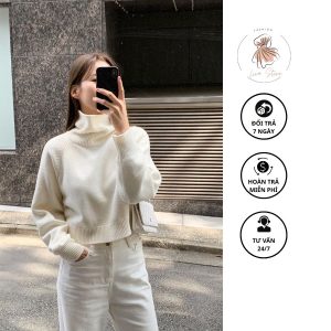 Mẫu áo mặc với chân váy xoè áo len