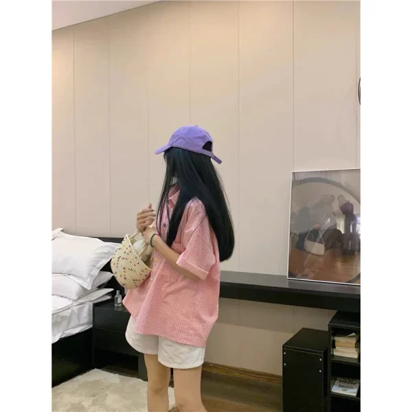 Áo Sơ Mi Tay Ngắn HỒNG Dáng Rộng Thời Trang Mùa Hè Phong Cách Hàn Quốc Cho Nữ - Hình ảnh 2